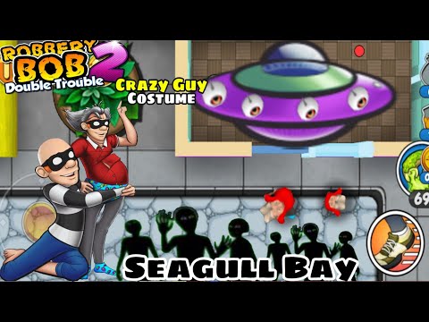 Robbery Bob 2 Seagull Bay : Use Crazy Guy Costume - Noisemaker - Teleportation Mine P1