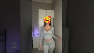 谷間くっきりのピチピチスウェットの巨乳美女がデカ尻フリフリダンスも踊る！