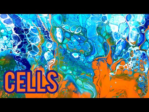 Acrylic Pouring Project Unity #5 - FUNNEL and STRAW Pour | Orange Vibe Turquoise Phthalo Blue (58)