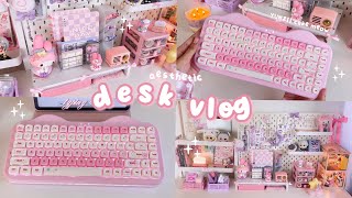 aesthetic desk vlog 🎀 rearranging, yunzii C75 cake meow keyboard, anime merch haul 🌸 pink desk
