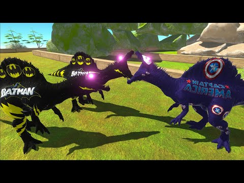 CAPTAIN AMERICA SPINOSAURUS VS 2X BATMAN SPINOSAURUS DEATH RUN - Animal Revolt Battle Simulator