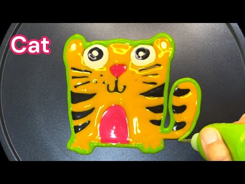 How to draw Cat Pancake - Animal Cartoon, Cat Drawing, Pancake Art @rainbowpancakeart