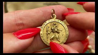 9ct Gold St Christopher Round Pendant, Protect Us #8842