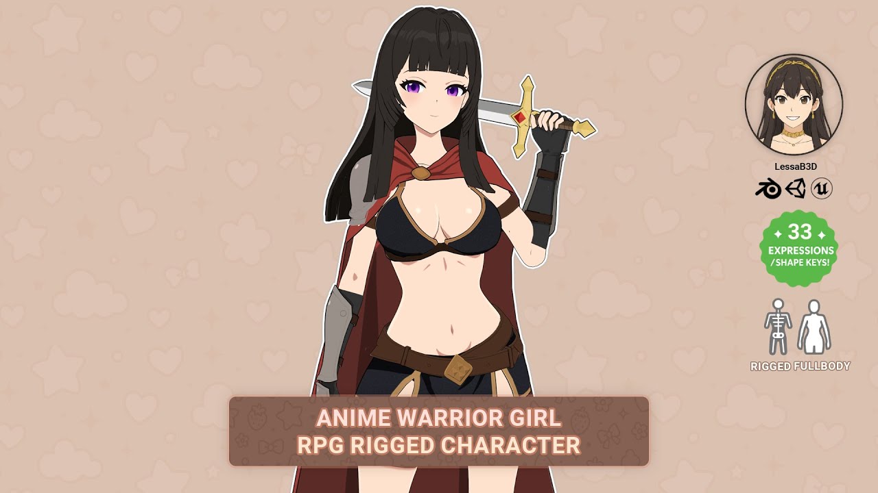 Anime Warrior Girl - RPG Rigged Character 3D Model