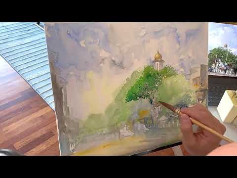 Demonstração de cena de rua em aquarela de 'Jalan Masjid Kapitan Keling'