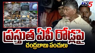 ప్రస్తుత ఏపీ రోడ్లపై చంద్రబాబు పంచులు : Chandrababu Naidu SATIRICAL Comments On AP Roads | TV5 NEWS