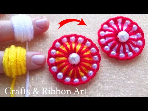 Amazing Woolen Craft Ideas with Finger - DIY Beautiful Woolen Flowers -Hand Embroidery Flower Design