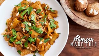 My Favorite Vegan Pasta Dish Ever: Rigatoni with Green Curry Mushroom Bolognese