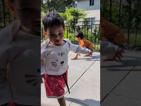 Sathvik and Sahan enjoy some well deserved sun in the backyard! #kids #siblings #play #merry
