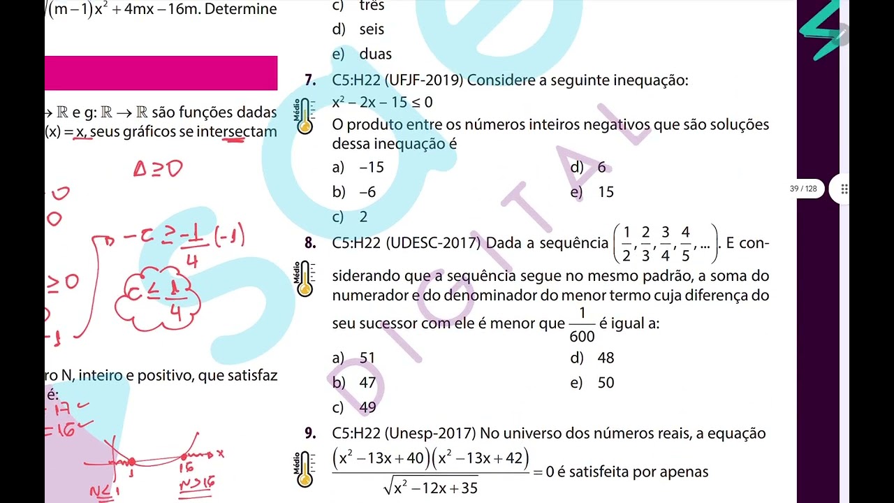 Correção dos exercícios da apostila da página 39.