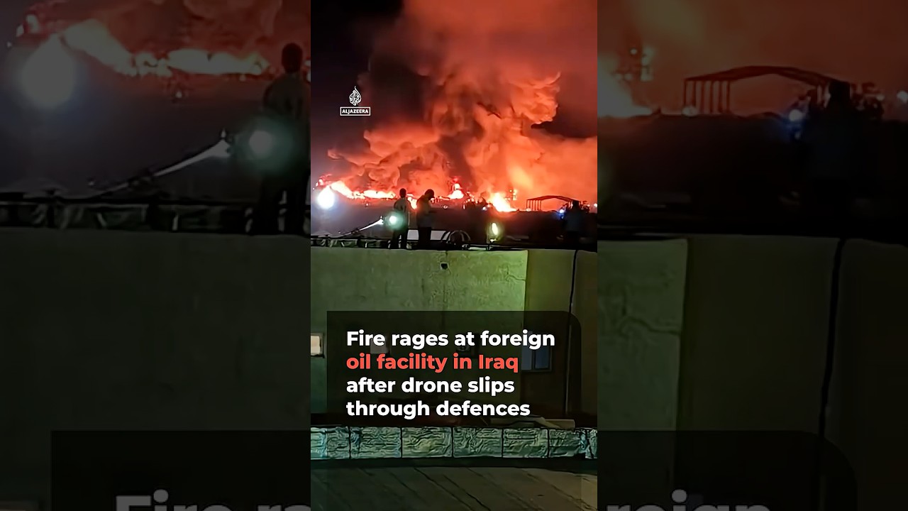 Video | Drone evades defences, ignites fire at southern Iraq oil facility | AJ #shorts