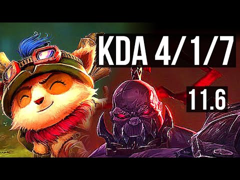 TEEMO vs SION (TOP) | Rank 4 Teemo, 4/1/7 | NA Master | v11.6