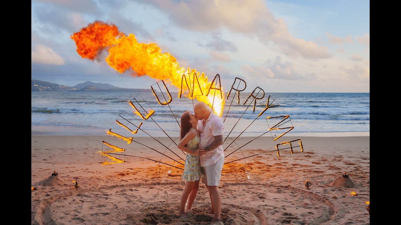 Best Romantic surprise marriage proposal with fire sign in Phuket , Thailand