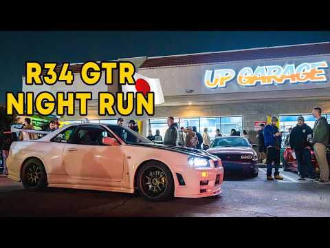 Taking My R34 GTR on a Night Run & JDM Car Meet! *NEW UP GARAGE!*