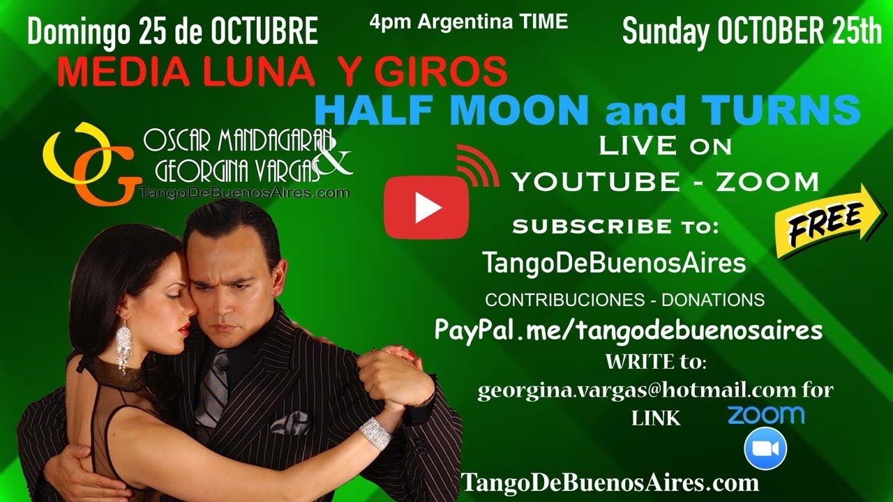 TANGO Media lunas y GIROS - Half moon and TURNS LIVE LESSON with Georgina Vargas & Oscar Mandagaran