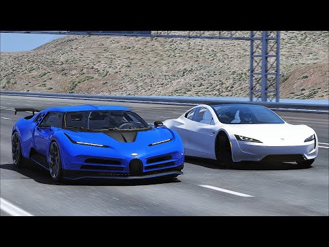 Tesla Roadster Vs Bugatti Centodieci | 20KM DRAG RACE