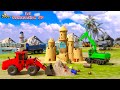 Building A Giant Sand Castle With Excavators Cement Mixers 3D Animation