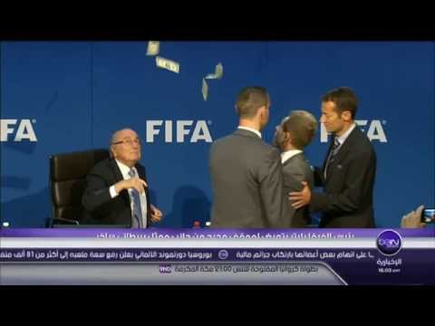 Sepp Blatter was showered with fake dollar bills