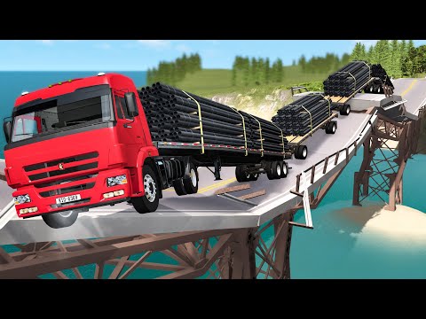 Breakable Bridge Traffic Jam #1 - Beamng drive