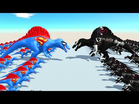 ALL SUPER MAN SPINOSAURUS vs ALL VENOM SPINOSAURUS DEATH RUN - Animal Revolt Battle Simulator