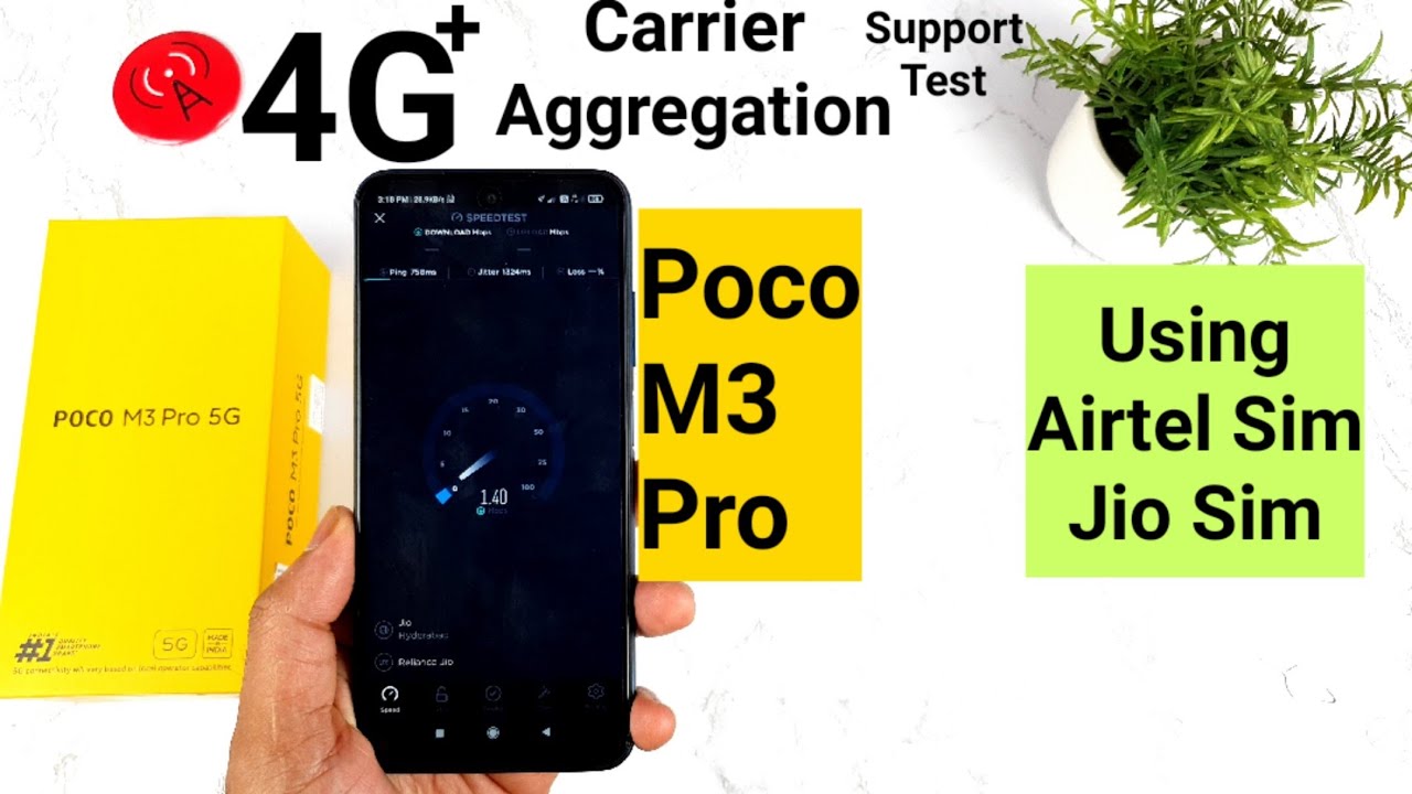 Poco M3 Pro 4G+ Aggregation speedtest results using Jio and airtel Sim indoor type testing