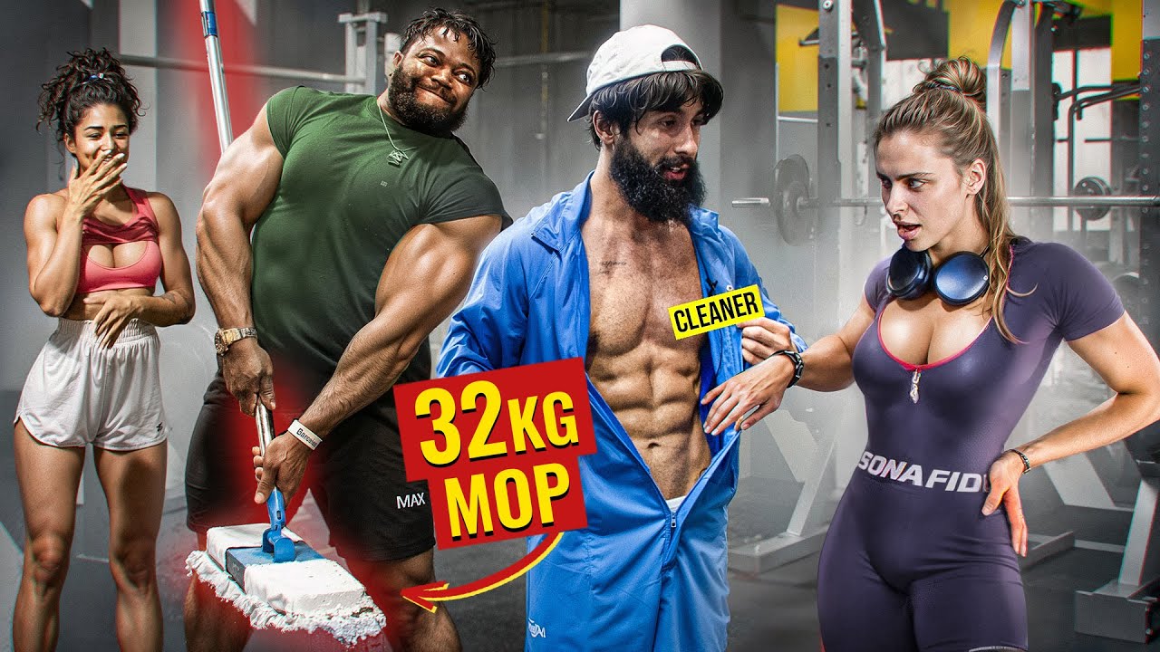 32KG Mop Shocks GIRLS and BodyBuilders in a GYM | Pretended to be a CLEANER #44