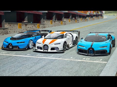 Bugatti Chiron GTR vs Bugatti Chiron Pur Sport vs Bugatti Vision GT at Singapore GP