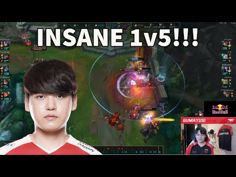 T1 Gumayusi Reacts To His 1v5 Quadra Kill In Korean Solo Queue!!