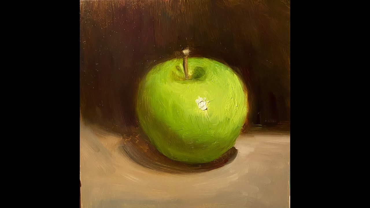 How to Paint a Green Apple Still Life#artclass #arttutorial#greenapple#painting #stilllife#allaprima