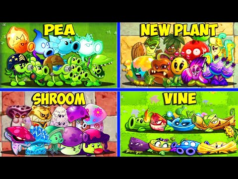 Random 28 Plants Team PEA x NEW PLANT x MUSHROOM x VINE Battlez - Who Will Win - Pvz 2