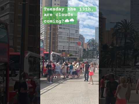 Tuesday the 13th, clouds are approaching! Levante beach⛱️☀️🌊☁️🌧️ #benidormbyana #beach #travel
