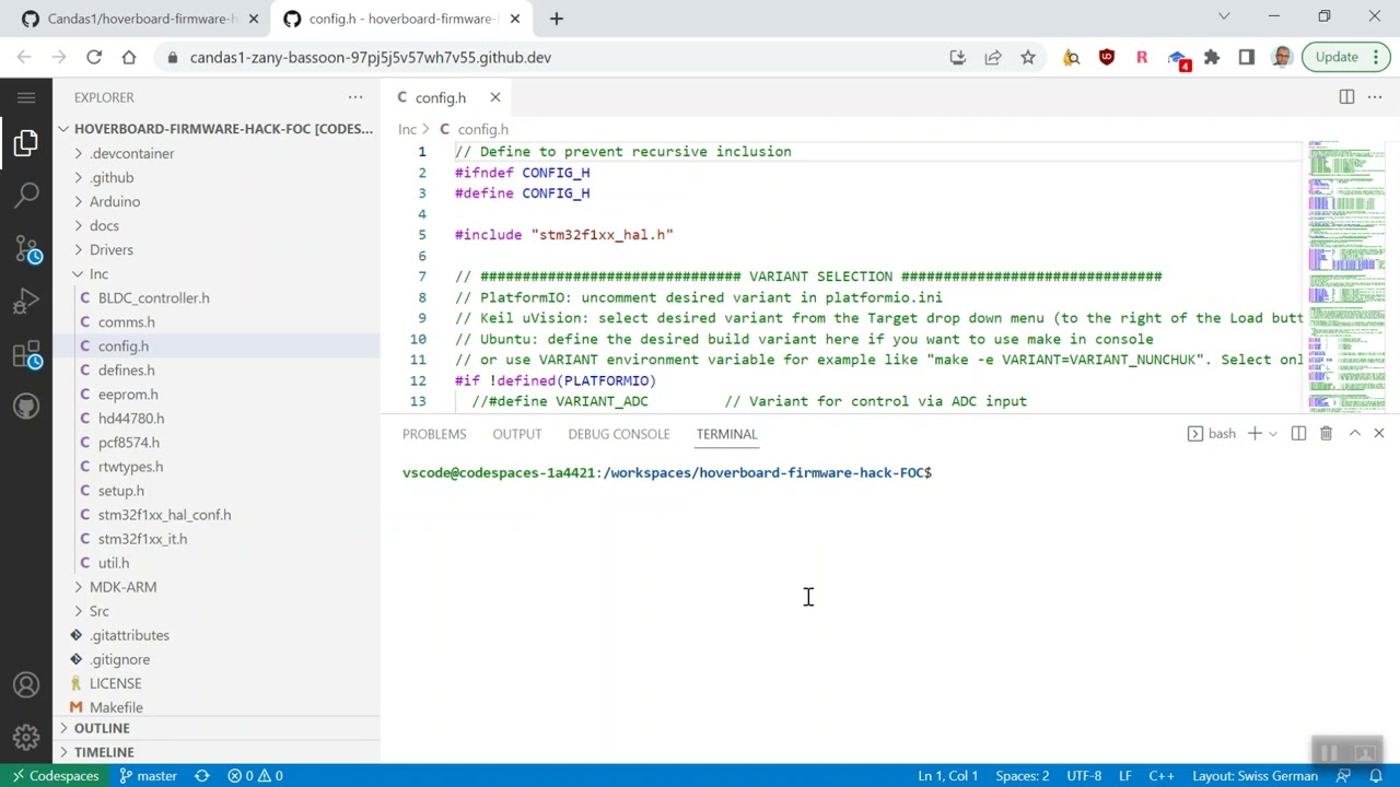Compile the FOC firmware with a devcontainer on github