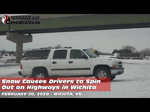 Vehicles Sliding off Snow Covered Icy Roads - 2/20/2020 Wichita, KS
