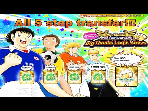 All 5 step first anniversary login transfer!!! [Captain Tsubasa Dream Team]