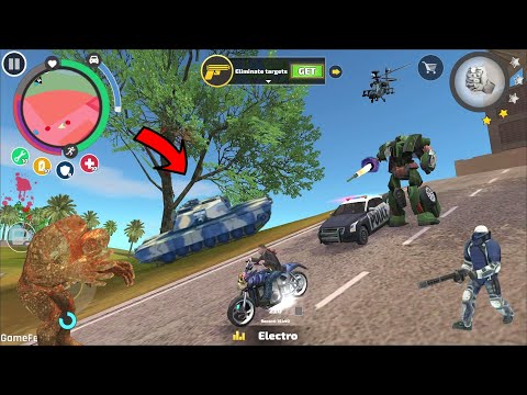 Rope Hero: Vice Town - (Mutant Man Drive Skull Bike on slope) Stone Giant vs Police Car Robot Fight