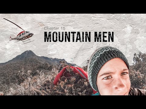 Chapter 15 Mountain Men book cover: a man with a beanie in the foreground, rugged mountains, and a helicopter overhead, collage-style.