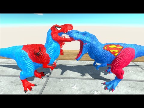 SPIDERMAN T-REX vs SUPERMAN T-REX SKY DEATH RUN - Animal Revolt Battle Simulator