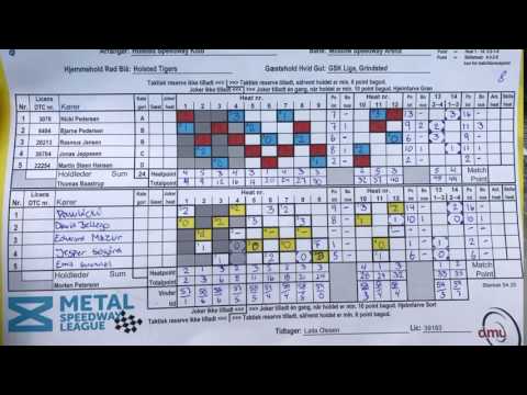Holsted vs Grindsted speedway league heatskema