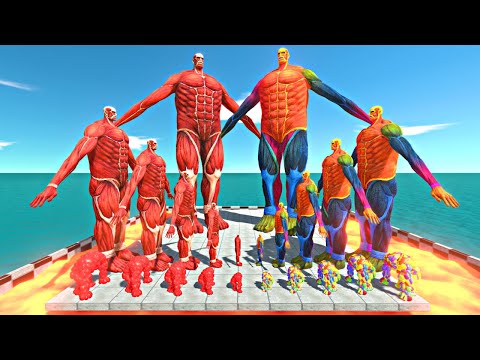 Rainbow Titan War | Colossal Titan + Lava Golem vs Rainbow Titan + Rainbow Golem - ARBS