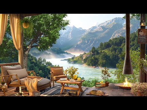 Smooth Jazz for Comfortable Mood in the Morning | Cozy Gazebo Ambience in Mountain and Fireplace