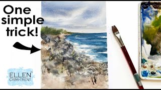 A simple Watercolor trick for rocks / Watercolor semi abstract coastal