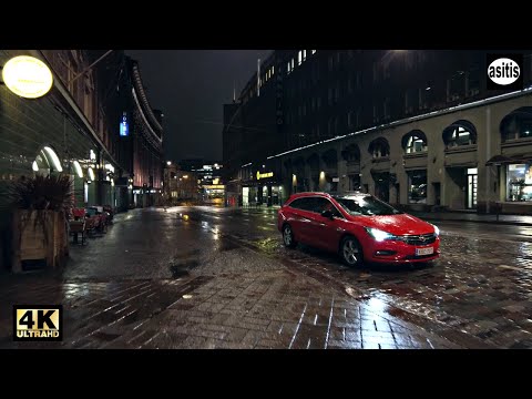 November Rain Walk in Helsinki City Center at 5.00 AM