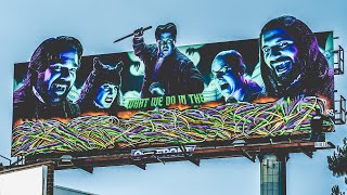 GOT CAUGHT!! Skeam (ICR &amp; BWS) - What We Do In The Shadows Graffiti on Billboard in Los Angeles
