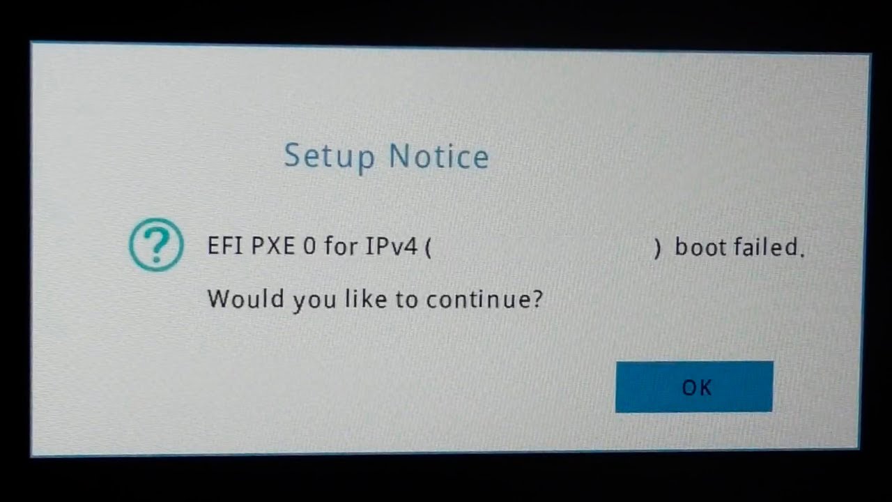 EFI PXE 0 for IPv4 boot failed на ноутбуке при запуске