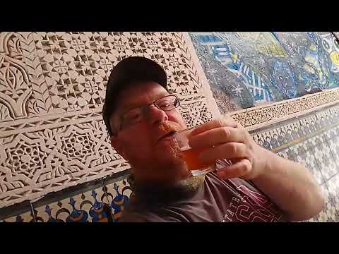 Tasting Moroccan mint tea at Sarsar hotel Marrakech Medina ,24 April 2023, 12:37