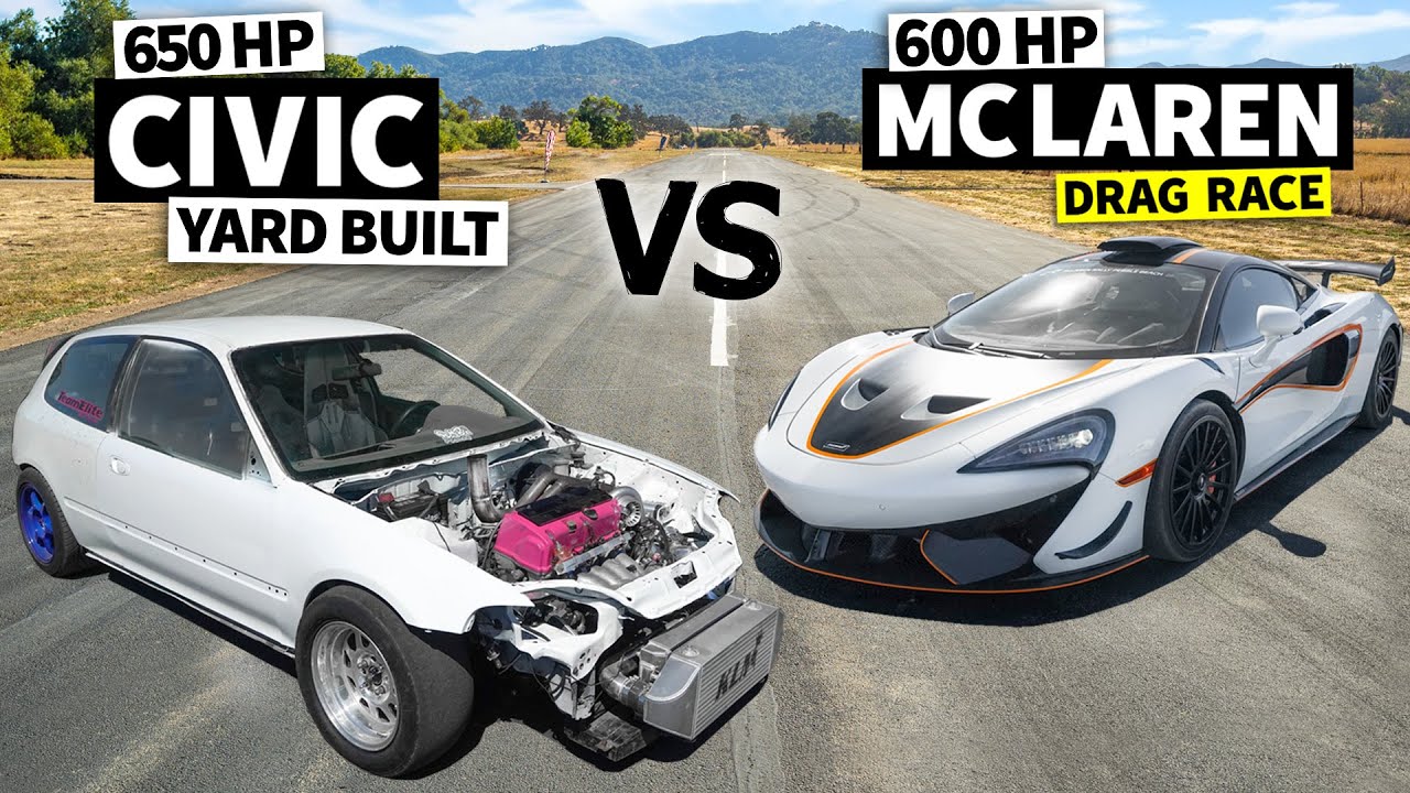 K-Swapped EG vs Races McLaren 620R in No Prep Drag Racing!