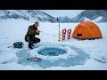 Solo Ice Fishing Off Grid Camping Wild Trout Catch Cook