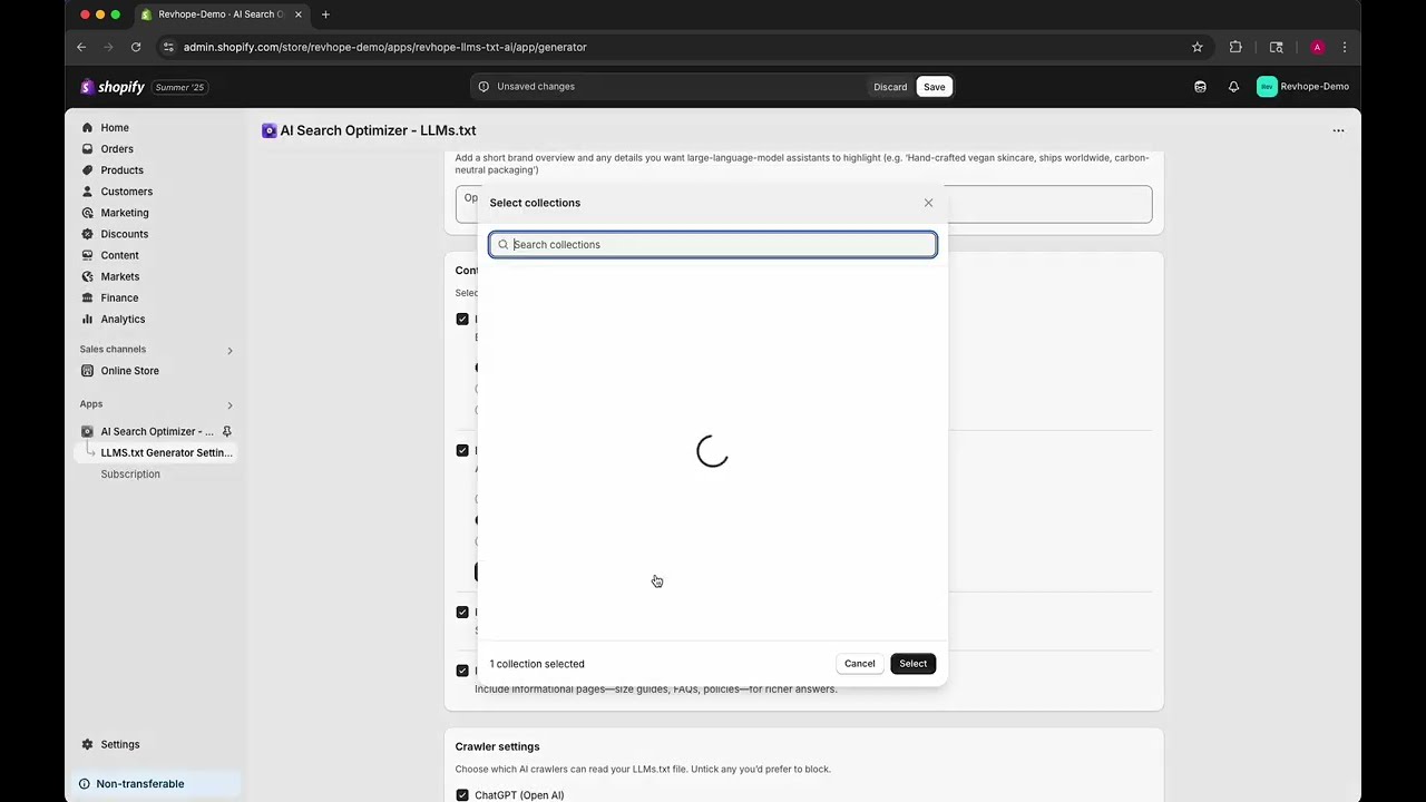 LLMs.txt, AI Search Optimizer - Shopify app that helps get new traffic to yours store.