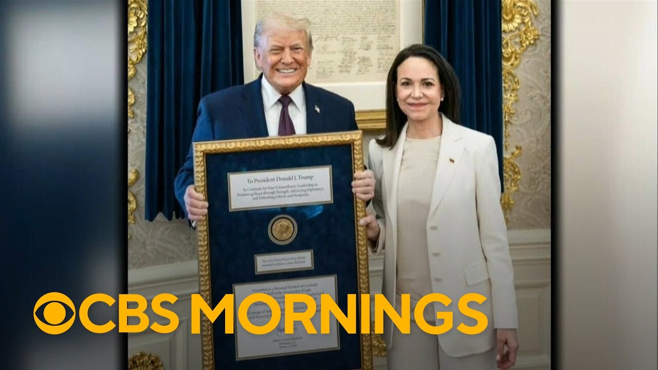 Venezuelan opposition leader María Corina Machado presents Trump with her Nobel Peace Prize