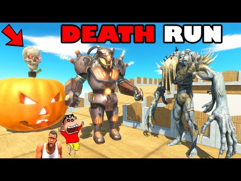 SKELETON PUMPKIN DEATH RUN vs SHINCHAN and CHOP in ANIMAL REVOLT BATTLE SIMULATOR